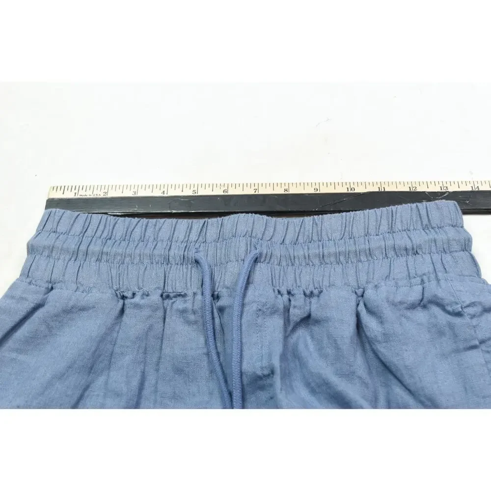 Quince European Linen Pants Womens XS Blue Pull-On Relaxed Fit Drawstring